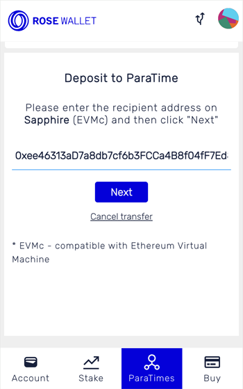 Deposit tokens: Recipient address