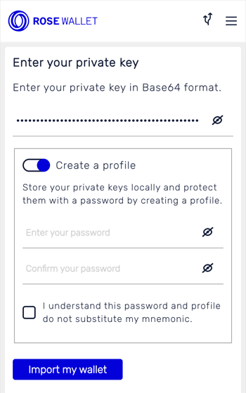 Open Wallet via Private
Key